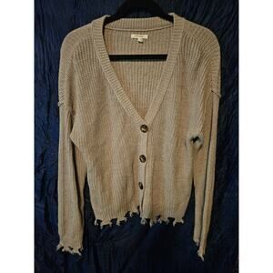 Maurices Distressed Cropped Gray Button Front Sweater Size Med 8-10
